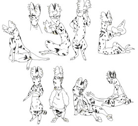 ambiguous_gender anthro semi-anthro solo 2n2n felid feline mammal serval 2015 aliasing black_and_white digital_media_(artwork) monochrome sketch_page