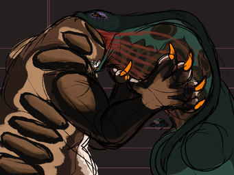 ambiguous_gender duo hand_on_throat head_in_mouth male male/male mouth_play open_mouth oral_vore partially_inside scale_splitting scales snake_hood spread_plates teasing vore yonnixart bengala_(yonnixart) tura_(yonnixart) reptile scalie snake 4:3 hi_res nonbinary_(lore)