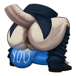 ambiguous_gender anus backsack balls bottomwear bottomwear_down butt butt_sniffing clothed clothing duo facesitting footwear genitals grey_body male male/male nose_to_anus pants pants_down partially_clothed perineum self_insert shoes simple_background sitting_on_another sniffing suit tail tall_lizzard sylos_(character) lizard reptile scalie 1:1