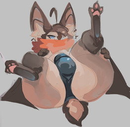 anthro brown_body brown_fur bulge butt clothing fur lying male on_back pawpads presenting scarf solo spread_legs spreading thong underwear wings foxwiththesocks bat mammal