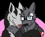 ambiguous_gender anthro blue_eyes canada canadian_flag duo eyewear feral glasses happy hug maple_leaf simple_background trout_(artist) nintendo pokemon fang_(rmaster) zach_(rmaster) canid canine canis generation_3_pokemon mammal mightyena pokemon_(species) wolf 2018 6:5 alpha_channel