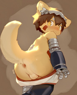 alternate_species anthro anus blush clothing furrification looking_at_viewer machine male shota solo tail underwear young young_anthro young_male kirlecore made_in_abyss reg_(made_in_abyss) canid canine canis domestic_dog mammal robot robot_anthro hi_res
