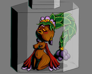anthro blush bottle breasts brown_body container dark_sclera ear_piercing ear_ring female genitals green_hair hair jar nipples piercing plant princess ring_piercing royalty solo thick_thighs vulva yellow_eyes unknown_artist majora's_mask nintendo the_legend_of_zelda deku_princess deku_(tloz) deku_scrub elemental_creature elemental_humanoid flora_fauna humanoid plant_humanoid 2014 5:4