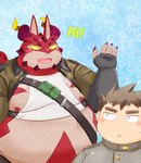 anthro belly blush duo eyes_closed humanoid_hands kemono male male/male moobs nipples obese obese_male overweight overweight_male red_body marumu_5656 lifewonders tokyo_afterschool_summoners chubby_protagonist_(tas) cthugha_(tas) protagonist_(tas) human mammal 2021 hi_res