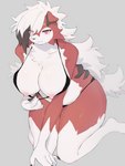 3:4 anthro anthrofied baburusushi big_breasts bikini bikini_pull breasts canid chest_tuft claws clothed clothing clothing_pull curvy_figure digital_media_(artwork) exposed_breasts female female_anthro fingers fluffy fur generation_7_pokemon hair hi_res kemono kneeling looking_at_viewer lycanroc mammal mature_anthro mature_female midnight_lycanroc nintendo nipples pokemon pokemon_(species) pokemorph slightly_chubby slightly_chubby_female solo swimwear swimwear_pull tail thick_thighs tuft underwear voluptuous wide_hips