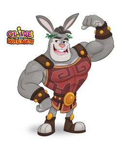 3_toes 4_fingers anthro armor arms_bent big_chin black_eyebrows breastplate brown_clothing brown_footwear brown_sandals brown_wristband buckteeth cheek_tuft clothed clothed_anthro clothed_male clothing emperor eyebrows facial_tuft feet fingers fist flexing flexing_bicep footwear fur grey_body grey_fur hair half-closed_eyes laurel_wreath light long_ears male male_anthro multicolored_body multicolored_fur muscular muscular_anthro muscular_male narrowed_eyes open_mouth open_smile orange_eyes pecs pink_nose pink_tongue red_armor royalty sandals shoes short_hair simple_background smile solo standing straight_legs teeth text thick_eyebrows toes tongue tuft two_tone_body two_tone_fur whiskers white_background luigil clive_'n'_wrench numskull_games emperor_gluteus_maximus lagomorph leporid mammal rabbit 2017 absurd_res colored digital_drawing_(artwork) digital_media_(artwork) english_description english_text full-length_portrait hi_res lighting official_art portrait shaded