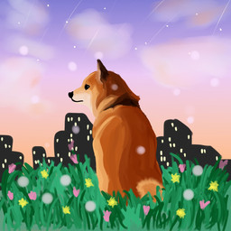 ambiguous_gender evening feral looking_at_viewer solo mei_day canid canine canis domestic_dog mammal shiba_inu spitz 1:1 hi_res source_request