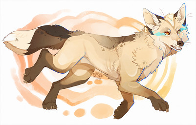 ambiguous_gender black_nose detailed_background feral fur orange_eyes paws quadruped simple_background solo standing tan_body tan_fur teeth maplespyder canid canine canis coyote mammal 2015 digital_media_(artwork)