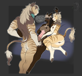 5_fingers animal_genitalia animal_penis anthro anthro_on_anthro areola biped blue_eyes breasts brown_body brown_fur brown_hair brown_tail butt darkened_genitalia darkened_vulva dialogue erection female female/female fingers fur genitals group hair hand_on_leg hand_on_penis hand_on_thigh holding_penis hooves lying male male/female nipples nude nude_anthro nude_female nude_male on_back penis smile speech_bubble standing tail text trio vulva enrgydrinkeater caleb_(legojohn) cassandra_(legojohn) lainey_(legojohn) equid equine mammal zebra 2025 digital_drawing_(artwork) digital_media_(artwork) english_text hi_res brother_(lore) brother_and_sister_(lore) sibling_(lore) sister_(lore)