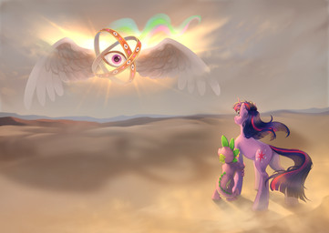 anthro desert duo feathered_wings feathers female feral hair horn male multi_eye purple_body purple_hair wings djkaskan friendship_is_magic hasbro my_little_pony mythology princess_celestia_(mlp) spike_(mlp) twilight_sparkle_(mlp) biblically_accurate_angel dragon equid equine mammal mythological_creature mythological_equine mythological_scalie scalie unicorn absurd_res hi_res