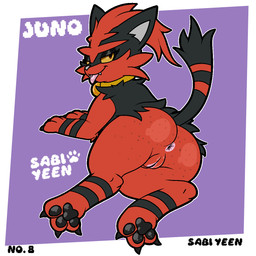anus black_eyelids butt collar collar_only feet female feral freckled_butt freckles fur genitals grey_body grey_fur half-closed_eyes looking_at_viewer makeup narrowed_eyes nude presenting presenting_anus presenting_hindquarters presenting_pawpads presenting_vulva raised_tail red_body red_fur seductive simple_background smile solo spread_toes tail text toes tongue tongue_out vulva yellow_eyes woofington_gator nintendo pokemon generation_7_pokemon pokemon_(species) torracat 1:1 digital_media_(artwork) english_text hi_res