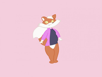 anthro clothed clothing eyelashes fangs female fluffy fluffy_tail fur grey_nose hair orange_body orange_eyes orange_fur partially_clothed pink_background simple_background smile solo standing tail teeth white_body white_fur white_hair designatedfurry looney_tunes warner_brothers foxy_foxworth canid canine fox mammal 2020 4:3 digital_media_(artwork) source_request unavailable_at_source
