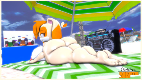 aged_up anthro beach beach_chair beach_towel beach_umbrella bedroom_eyes beverage beverage_bottle big_breasts big_butt boombox border bottle breasts butt butt_jiggle container cooler female head_tuft heart_symbol huge_breasts jiggling looking_at_viewer looking_back lying narrowed_eyes nude on_front palm_tree parasol plant seductive soda soda_bottle solo thick_thighs towel tree tuft white_border dj_ballistic5 sega sonic_the_hedgehog_(series) cream_the_rabbit lagomorph leporid mammal rabbit 16:9 3d_(artwork) digital_media_(artwork) hi_res widescreen