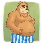 anthro band-aid bandage belly big_belly blush brown_body brown_fur clothing fur kemono male moobs navel overweight overweight_male simple_background solo underwear yaki_atsuage lifewonders tokyo_afterschool_summoners volos_(tas) bear mammal 1:1 2024 absurd_res hi_res