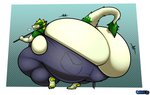 alternate_species anthro barefoot big_butt breathing butt clothing feet fur holding_object huge_butt huge_thighs hyper hyper_butt hyper_thighs male morbidly_obese morbidly_obese_anthro morbidly_obese_male multicolored_body multicolored_fur obese obese_anthro obese_male open_mouth overalls overweight overweight_anthro overweight_male plantigrade rear_view solo tail thick_thighs torn_clothing araidian strago sergal 2020 hi_res