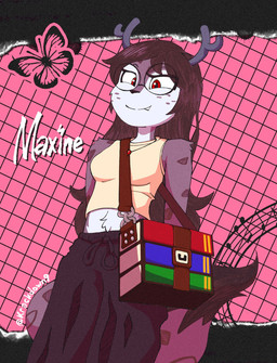 anthro bag bottomwear clothing eyewear female geometric_background glasses grey_body grid_background jewelry midriff musical_note musical_symbol necklace pants pattern_background pink_background red_eyes round_glasses satchel simple_background smile solo sweatpants symbol text wearing_glasses white_text krackdown9 winrar arthropod butterfly deer insect lepidopteran mammal character_name hi_res