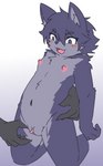 anthro blue_body blue_eyes blue_fur blush blush_lines clitoris disembodied_hand disembodied_limb duo erect_clitoris female flat_chested fur genitals kneeling nipples nude pussy solo_focus young young_anthro kiukiu canid canine canis domestic_dog mammal hi_res