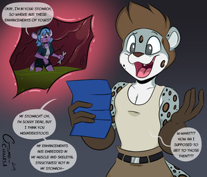anthro anthro_pred anthro_prey athletic athletic_male blueprint bodily_fluids clothed clothed_anthro clothed_male clothing collarbone duo endosoma extreme_size_difference female female_prey fully_inside hair inside_stomach internal male male/female male_pred open_mouth open_smile oral_vore safe_vore size_difference smile soft_vore speech_bubble stomach_acid text tools vore wrench gizmochinasa gizmo_(gizmochinasa) felid mammal mouse murid murine pantherine rodent snow_leopard 2019 dated digital_drawing_(artwork) digital_media_(artwork) english_text hi_res signature