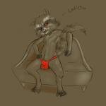 1:1 absurd_res anthro biped bulge clothed clothing detailed_bulge dialogue english_text fangs furfit furniture genital_outline guardians_of_the_galaxy hi_res looking_away male mammal marvel open_mouth penis_outline procyonid raccoon reclining restricted_palette rocket_raccoon sitting sketch solo teeth text thong topless underwear