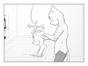 age_difference anthro bath bathing biped border duo eyewear fur glasses larger_male male male/male older_male shampoo size_difference smaller_male washing_hair white_border young young_anthro young_male younger_male arkaid domestic_cat felid feline felis mammal 4:3 monochrome father_(lore) father_and_child_(lore) father_and_son_(lore) parent_(lore) parent_and_child_(lore) parent_and_son_(lore) son_(lore)