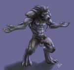 abs anthro balls biceps bottomwear claws clothing come_at_me_bro erection genitals gesture knot male muscular muscular_anthro muscular_male paws pecs penis shorts shrug solo rrowdybeast blizzard_entertainment warcraft canid mammal werecanid werecreature worgen 2010