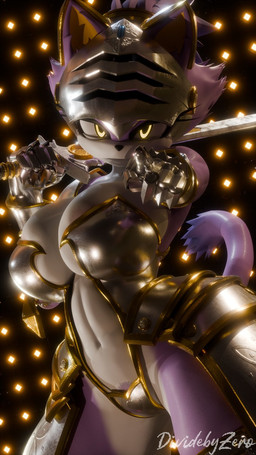 anthro armor biped breasts clothed clothing eyelashes female fur headgear helmet holding_object holding_weapon knight looking_at_viewer melee_weapon multicolored_body pubes pupils purple_body solo sword thick_thighs warrior weapon white_body yellow_eyes dividebyezer0 sega sonic_and_the_black_knight sonic_storybook_series sonic_the_hedgehog_(series) sir_percival_(sonic_and_the_black_knight) domestic_cat felid feline felis mammal 3d_(artwork) 9:16 digital_media_(artwork) hi_res