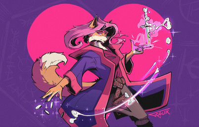 ambiguous_gender anthro belt casting_spell clothed clothing dagger heart_symbol looking_at_viewer magic magic_user melee_weapon robe solo spell weapon witch fauxfowl canid canine fox mammal
