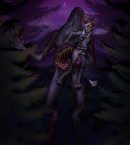 ambiguous_gender bodily_fluids breasts captured duo female held_by_waist open_mouth oral penetration saliva size_difference small_breasts smaller_female teratophilia tongue tongue_penetration unusual_anatomy habromania dungeons_and_dragons hasbro wizards_of_the_coast humanoid monster tiefling tomb_tapper hi_res