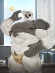 abs anthro clothed clothing eyebrows hat headgear headwear male muscular muscular_anthro muscular_male nipples one_eye_closed pecs solo freddyv7205172 lux_(freddyv7205172) bear giant_panda mammal 3:4 hi_res