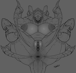 anus big_breasts big_butt breasts butt double_spread female genitals non-mammal_breasts presenting presenting_anus presenting_hindquarters presenting_vulva solo spread_anus spread_butt spread_legs spread_vulva spreading thick_thighs vulva wide_hips hazed01 warhammer_(franchise) warhammer_40000 carnifex_(tyranid) tyranid absurd_res hi_res monochrome