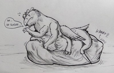 abdominal_bulge ambiguous_gender apologetic belly big_belly claws feral feral_pred forced fully_inside hooves multi_eye multi_leg multi_limb unseen_prey unwilling_prey vore wings thatgryphonguy taur hi_res traditional_media_(artwork)