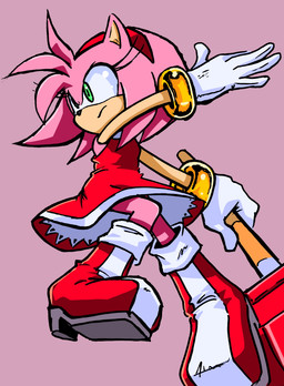 adolescent anthro bonnet clothed clothing determined dress female footwear gloves hair handwear headgear headwear holding_object holding_weapon shoes short_hair simple_background weapon young randomguy999 sega sonic_the_hedgehog_(series) amy_rose eulipotyphlan hedgehog mammal absurd_res hi_res