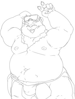 anthro belly biceps bulge chaps clothing crotchless_clothing eyebrows eyewear goggles male musclegut muscular navel nipples overweight pupils slit_pupils solo thick_eyebrows thong underwear benjidjango06 xxl_woofia paul_the_polar_bear bear mammal polar_bear ursine 3:4 hi_res monochrome