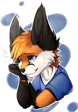 anthro blue_eyes fur hair male orange_body orange_fur orange_hair smile solo bastika canid canine fox mammal 2015 digital_media_(artwork)