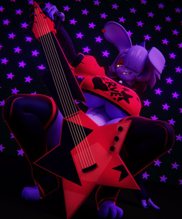 anthro big_breasts black_clothing black_legwear black_thigh_highs bottomless breasts buckteeth clothed clothing convenient_censorship eyelashes eyeshadow feet female front_view guitar hair hair_over_eye holding_guitar holding_musical_instrument holding_object huge_breasts legwear lying makeup musical_instrument on_back one_ear_up pink_eyes plucked_string_instrument purple_hair red_clothing red_eyeshadow red_topwear short_hair smile solo string_instrument teeth thick_thighs thigh_highs topwear under_boob wide_hips vllrukkin cryptiacurves_(modeler) fazclaire's_nightclub five_nights_at_freddy's scottgames bonfie_(cryptiacurves) bonnie_(fnaf) lagomorph leporid mammal rabbit 3d_(artwork) absurd_res digital_media_(artwork) hi_res