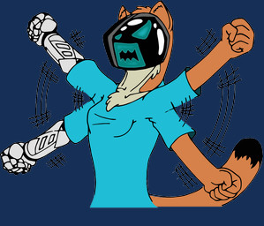 angry anthro blue_clothing blue_shirt blue_topwear brown_body brown_fur chest_tuft clothing cybernetic_arm cybernetic_limb dipstick_tail female fur markings multicolored_tail prosthetic prosthetic_arm prosthetic_limb screen screen_face shirt solo tail tail_markings topwear tuft waving_arms d4nt3_fr05t tanner-ex5 mammal mustelid musteline stoat true_musteline weasel alpha_channel