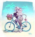 accessory anthro bicycle big_breasts big_butt bottomwear bow_(feature) bow_accessory bow_ribbon breasts butt clothing cycling daisy_dukes denim denim_bottomwear denim_clothing denim_shorts eyes_closed female flower furgonomics hooves hotpants huge_butt outside patterned_fur plant ribbons shorts solo tail tail_accessory tail_bow tail_ribbon tail_tuft thick_thighs tuft vehicle holivi bovid bovine mammal absurd_res digital_media_(artwork) hi_res