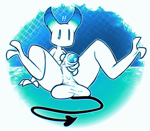 balls blue_horn genitals horn male masturbation mouthless saggy_balls solo spade_tail tail thin_tail white_body inkslewd demon imp hi_res