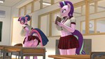 anthro anthrofied big_butt blush book bottomwear butt classroom classroom_desk clothing desk duo eyewear female furniture glasses hair hair_bun horn miniskirt panties school school_uniform shirt skirt table topwear underwear uniform anthroponiessfm friendship_is_magic hasbro my_little_pony mythology starlight_glimmer_(mlp) twilight_sparkle_(mlp) equid equine mammal mythological_creature mythological_equine unicorn 16:9 3d_(artwork) digital_media_(artwork) hi_res widescreen