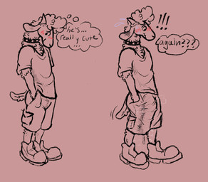 animal_genitalia animal_penis anthro blush bodily_fluids boots bottomwear bulge clothed clothing collar curly_hair dialogue dripping embarrassed equine_genitalia equine_penis erection erection_under_clothing exclamation_point footwear fur genital_fluids genitals hair horn male nervous oversized_clothing penis precum precum_drip shoes shorts shy solo studded_collar studs text thought_bubble unwanted_erection wool_(fur) shadyhouse robbie_(shadyhouse) bovid caprine mammal sheep english_text hi_res sketch