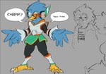 4_toes anthro armor avian_feet barefoot beak blue_body blue_feathers claws clothing feathers feet hoodie male scouter shirt smug solo t-shirt talons text toes topwear buttjavis deltarune undertale_(series) berdly avian bird 2021 english_text