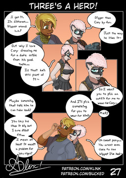 anthro bottomwear breasts cleavage clothed clothing dialogue duo female fishnet_clothing flirting hair male male/female miniskirt pink_hair pixie_cut skirt text bucked buckwheat_(bucked) lilith_(bucked) equid equine felid feline horse mammal comic english_text hi_res url