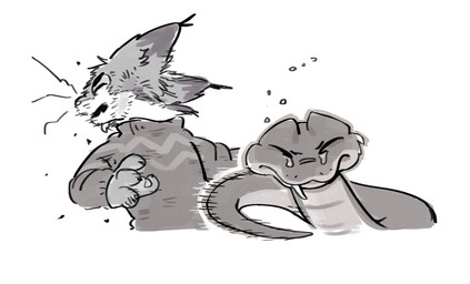 bodily_fluids crying duo feral male male/male simple_background slap tears white_background dog_phenomenon disney i_will_survive_slap zootopia zootopia_abortion_comic gary_de'snake pawbert_lynxley canada_lynx felid feline lynx mammal pit_viper reptile scalie snake viper