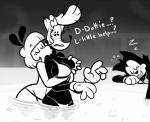 2018 alcohol anthro beverage bikini black_and_white blush bodily_fluids breast_grab breasts canid canine canis clothing cocktail dialogue disney domestic_cat domestic_dog dottie_(disney) drunk english_text erica_(disney) eyes_closed felid feline felis female female/female fleischer_style_toon fondling forced grabbing_from_behind grin grope group hand_on_breast hi_res hot_tub kissing mammal martini mickey_mouse_shorts midriff monochrome navel sleeping smile substance_intoxication sweat swimwear text tongue tongue_out tooneyd toony topsy_(disney) water wide_hips