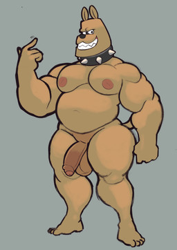 anthro balls beckoning big_balls big_penis braces collar foreskin genitals gesture grin humanoid_genitalia humanoid_penis male musclegut muscular muscular_male nipples nude_anthro penis smile solo spiked_collar spikes dusty-pixels aardman_animations wallace_and_gromit preston_(wallace_and_gromit) canid canine canis domestic_dog mammal robot_anthro absurd_res hi_res