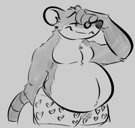 anthro belly big_belly clothing eyes_closed eyewear glasses male overweight overweight_male simple_background solo underwear riece_ranchoa geronimo_stilton_(series) geronimo_stilton mammal mouse murid murine rodent 2025 monochrome