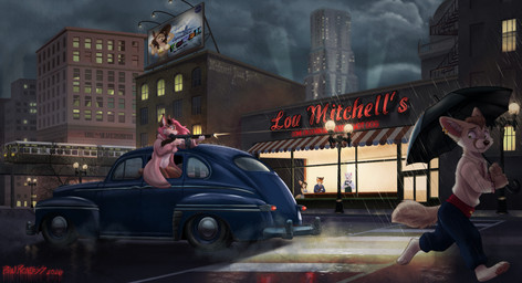 anthro breasts brown_hair car chicago city female fur hair highlights_(coloring) male nipple_piercing nipples piercing pink_hair raining red_body red_fur tan_body tan_fur train umbrella vehicle white_body white_fur pawprincess ozzy(pawprincess) tammy_(pawprincess) arctic_fox canid canine felid feline fennec_fox fox lynx mammal red_fox true_fox 2026 absurd_res hi_res