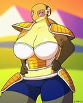 anthro big_breasts breasts camel_toe cleavage clothed clothing cosplay costume female hands_on_hips navel solo sprinkles_(artist) dragon_ball becky_mcgregor_(sprinkles) reptile scalie turtle absurd_res hi_res