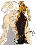 angry anthro clothing dress female female_anthro footwear gun high_heels looking_back markings open_back_dress ranged_weapon shoes solo spots spotted_body tail translucent translucent_clothing weapon mastermindsconnect tarzan_(disney) sabor felid leopard mammal pantherine hi_res
