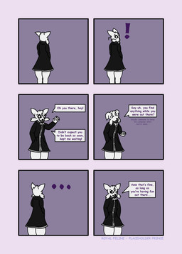 anthro bell bell_collar clothing coat collar dialogue fur male solo text topwear white_body white_fur royal_feline prince_(royal_feline) domestic_cat felid feline felis mammal absurd_res comic english_text hi_res